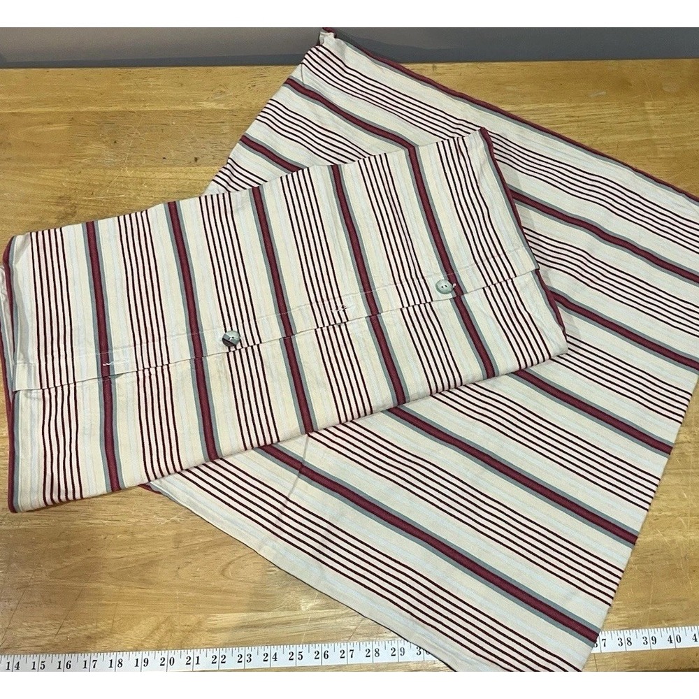 IKEA Alvine Raffla Pillow‎ Cover  SET (2) 25x25 Woven Stripes Red Cream Blue